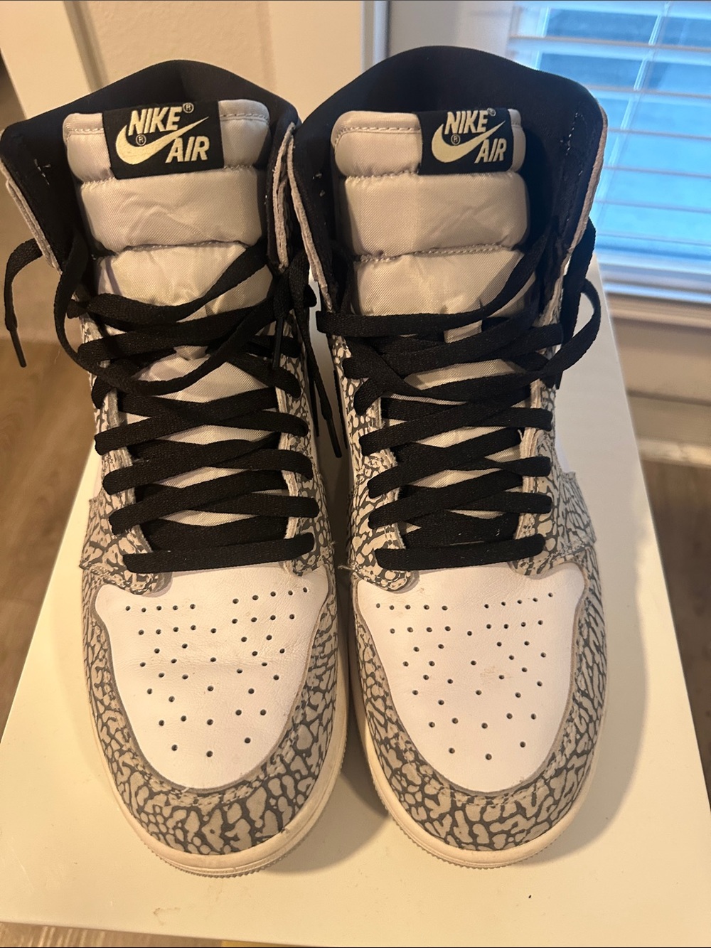 Nike Kids High-Top Sneakers in White and Black with Gray Elephant Print